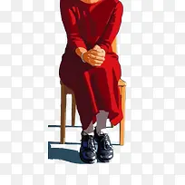扁平化坐着的红衣女人