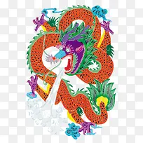 中国风传统剪纸图案喷水的龙