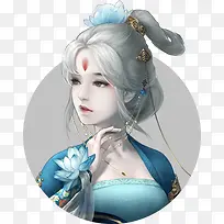 白发妖冶美女头像古风手绘