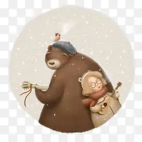 创意女孩和小熊插画