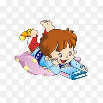 卡通的躺着学习小孩