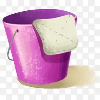 手绘水彩紫色可爱水桶