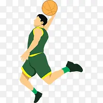 绿色扁平打篮球男孩
