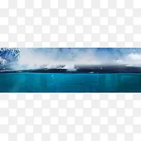 蓝色环境渲染海绵小船冰山