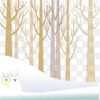 两只兔子躲在雪堆里