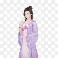 紫色透明寝衣女子古风手绘