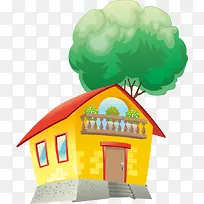 矢量房子和绿色树