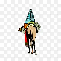 骑骆驼的人卡通手绘矢量背影