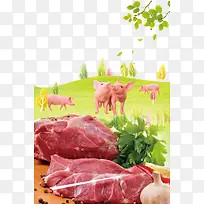绿色生态猪肉素材背景