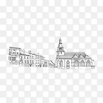 线描欧式街道插画