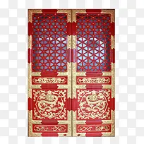 中国传统镶金镂空雕刻大红门