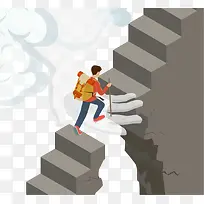 矢量佛主手势与登山人物