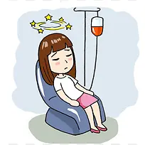 手绘卡通生病打点滴女孩