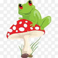 趴在红蘑菇上的青蛙