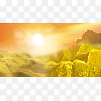 金色山峰太阳海报背景