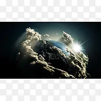 云层包裹的地球海报背景