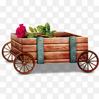 木质推车里的玫瑰