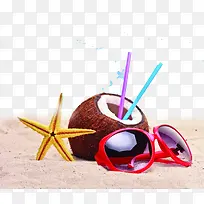 沙滩海边效果椰子海星