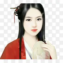 执扇的红衣没人手绘古风