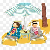 彩色创意夏季度假卡通插画