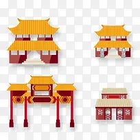 古代卡通中国风庭院建筑