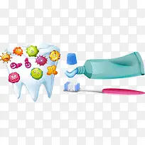 矢量牙膏牙刷和病毒