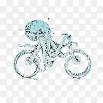 创意插画-章鱼自行车