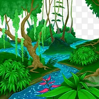 矢量热带森林景观河