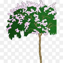 手绘创意扁平开花的大树