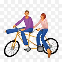骑双人自行车的情侣