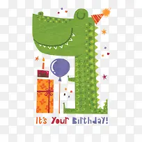 手绘鳄鱼生日贺卡