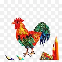 创意铅笔屑画鸡