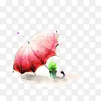 手绘红色雨伞本本设计