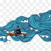 超现实海浪行船艺术图案
