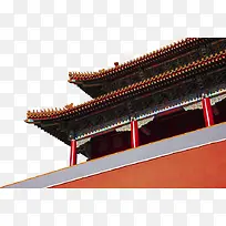 中国传统红墙红瓦雕刻墙檐