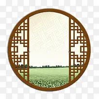 圆形回纹木窗免抠素材