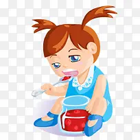 喝汤的卡通小女孩