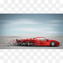 红色跑车碎裂感动感创意设计