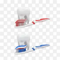3D牙齿模型与红蓝牙刷