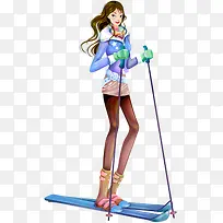 矢量冬日滑雪女孩