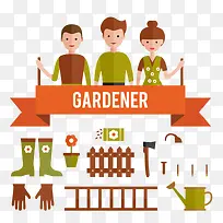 花园工具和园丁矢量
