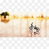 地板上的自行车海报背景七夕情人节