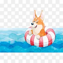 可爱手绘游泳的狗