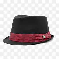 酒红色格纹带黑帽子