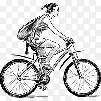 手绘年轻女士骑自行车