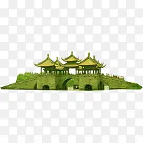 中国风水上拱桥凉亭中秋