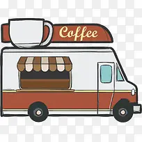 矢量图水彩咖啡车