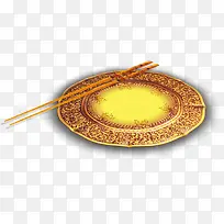 黄金花纹盘子中秋筷子