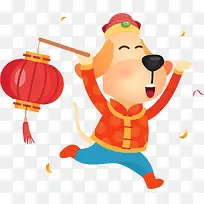 手拿灯笼奔跑的小狗
