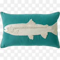 蓝色刺绣鱼枕头